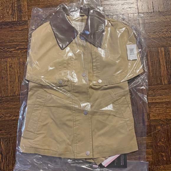 Last Chance! New Avec Les Filles Cotton Cape Faux Leather Trim Jacket Khaki - Picture 7 of 7